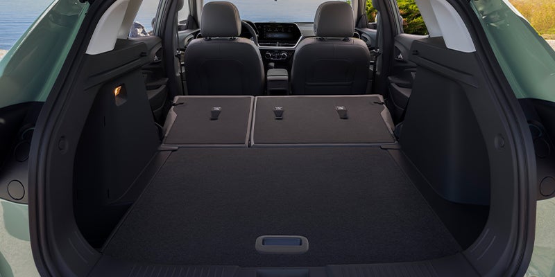 Spacious cargo area of a Chevrolet Trax with rear seats folded.