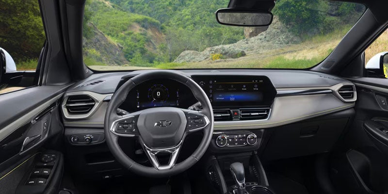 Interior view of the Chevrolet Trailblazer dashboard and steering wheel.